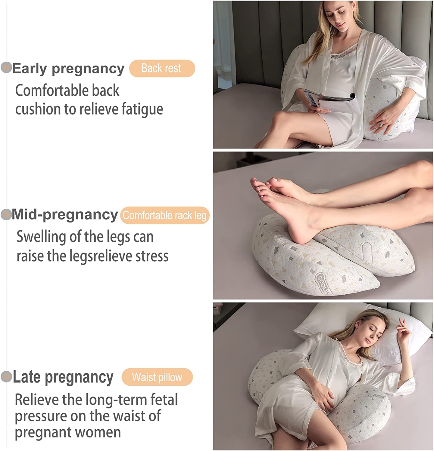 Emachi Pregnancy Pillow for Pregnant Women, Soft Pregnancy Body Pillow, Pillow Used to Support and Relieve Pain or discomfort in The Waist, Abdomen and Buttocks, Detachable Grey. - Image 2